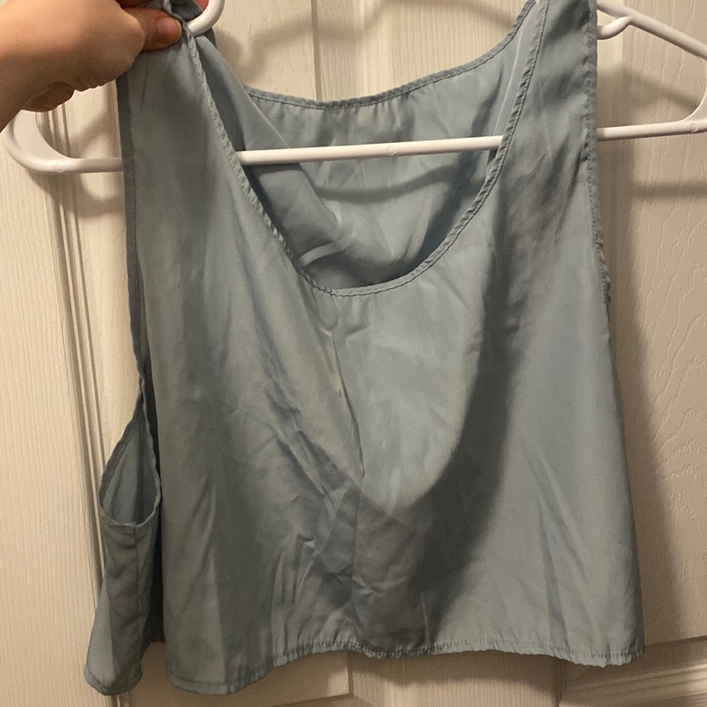 Slate blue silky crop sleeveless top